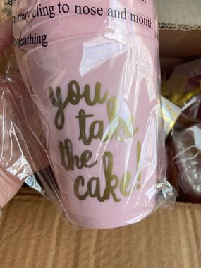 Bundle of 6 Packs Pink Disposable Party Cup with Gold 'You Take the Cake' Script